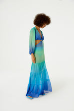 Load image into Gallery viewer, Model Front: Blueman Maxi Dresses Vestido Longo Resort Degrade Sky Barrado