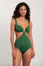Load image into Gallery viewer, Model Front: Blueman One-Piece Green Textured Quenia
