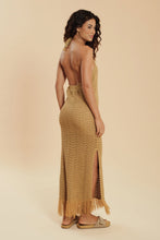 Load image into Gallery viewer, Model Back: Blueman Midi Dress Gold Tricot Dress
