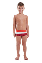 Load image into Gallery viewer, Model Front: Blueman Boy's Swimwear Sunga Army Crepusculo Fresh Vermelho Inf
