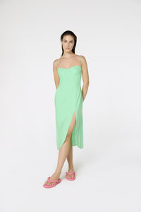 Model Front: Blueman Maxi Dresses Vestido Fenda Liso Color